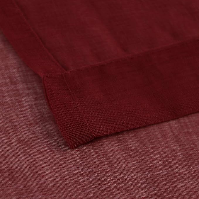 DWCN Burgundy Sheer Curtains, Faux Linen Grommet Window Curtain Voile Sheer Drapes for Living Room Bedroom Thanksgiving Day & Christmas Decor Set of 2 Panels 52 x 45 Inch Long, Burgundy Red
