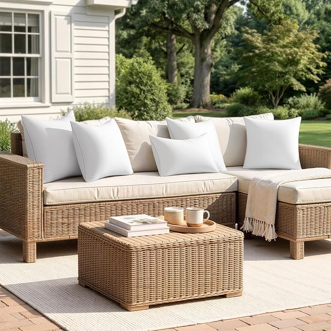 MIULEE Pack of 2 20x20 Outdoor Square Pillow Inserts for Patio Sofa Garden | Waterproof Decorative Throw Pillow Inserts for Patio Sofa Garden Porch Couch
