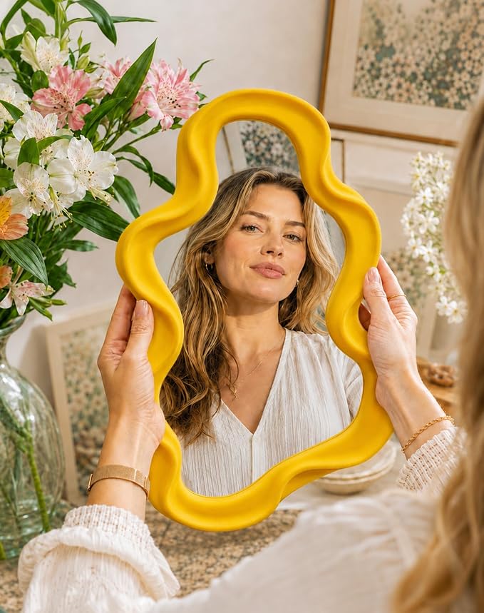 Trendy Bedroom Small Wall Mirror Decor,Yellow-Orange Funky Mirrors | 16x10",Soft Velvet-like Touch,Cloud Mirror for Girl Teen Women Bedroom Decoration,Cute Hanging Accent for Nursery Gallery