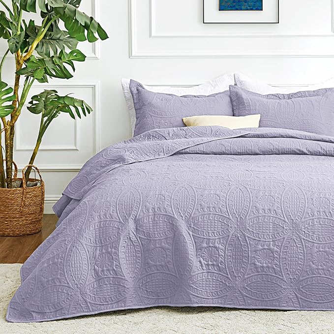 Love's cabin Twin Quilt Set Lavender Bedspreads Bedding Set - Soft Bed Lightweight Bedspread Comforter - Modern Style Coin Pattern Coverlet for All Season - 2 Pieces (1 Quilt, 1 Pillow Sham)