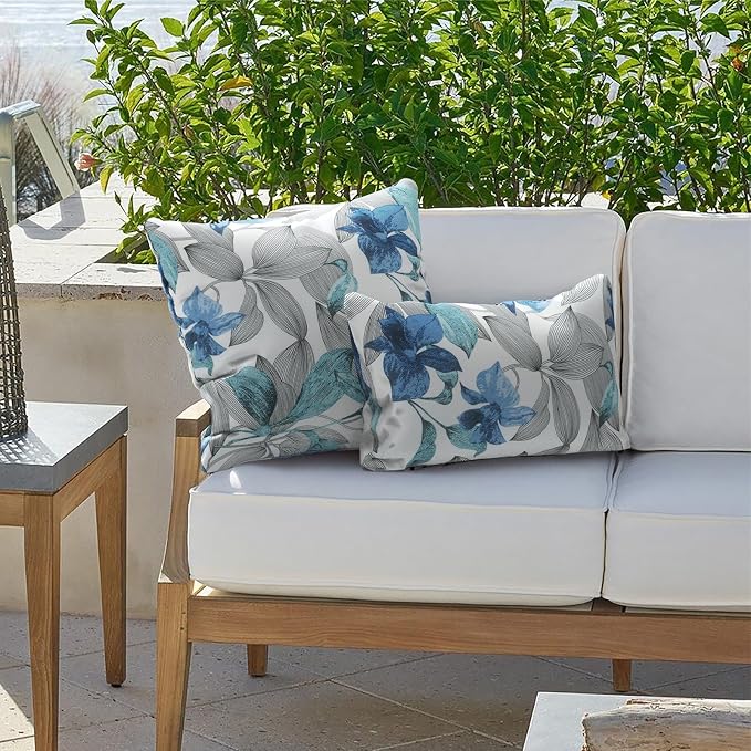 Outdoor Throw Pillow Covers 18”x18”, Decorative Pillow Covers for Patio Furniture, Modern Cushion Cases for Garden Couch Home Sofa Bed Office Chair, Pack of 2, Clemens Noir Blue