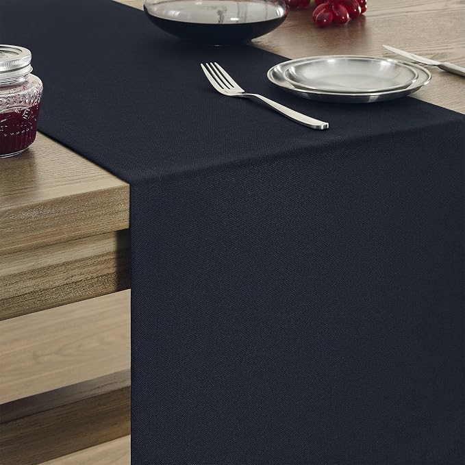 ZeeMart Basic Linen Style Table Runner, 14x72 Inch Dark Navy | Mitered Corner Design, Medium Weight Fabric, Rustic Farmhouse Style, Machine Washable Easy Care Everyday Table Scarf