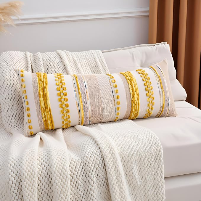 Body Throw Pillow Cover 14x36 Long Boho Decor Yellow