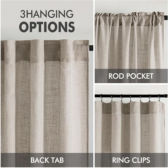 MIULEE Burlywood Birch Linen Curtains 52x45 Inch Long 2 Panels for Bedroom | Living Room, Soft Linen Textured Window Drapes, Semi Sheer, Light Filtering, Back Tab, Rod Pocket, Farmhouse Burlap