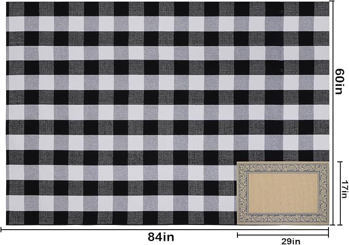 Buffalo Plaid Area Rug 5x7 Ft, Black White Indoor Outdoor Rug | Washable Cotton, Black White Checkered, Layering Rug, Front Porch Entryway, Kitchen Patio Decor