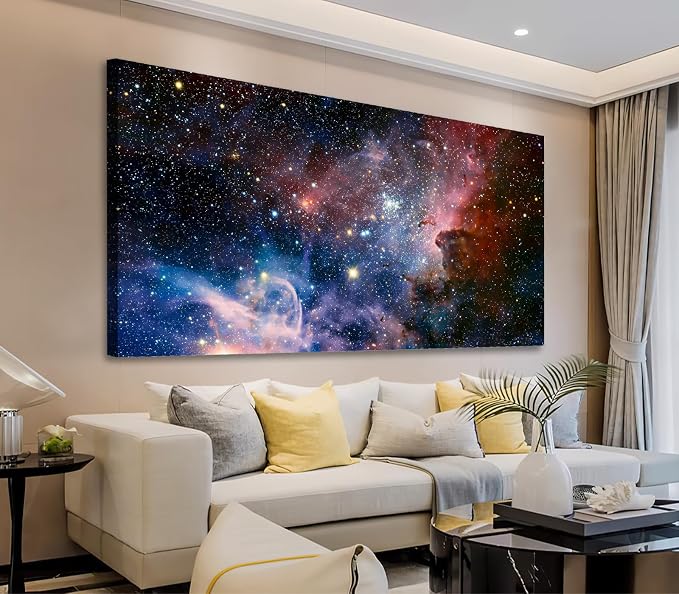 arteWOODS Canvas Wall Art Galaxy Nebula Starry Cosmic Painting Pictures Panoramic Canvas Arotwork Universe Stars Outer Space Wall Art for Home Office Decoration Framed Ready to Hang 24" x 48"