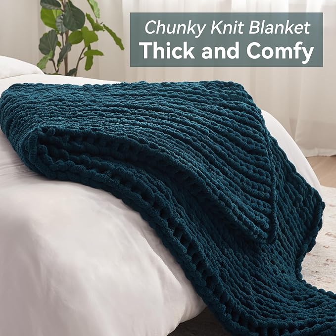 Chunky Knit Throw Blanket 60x80 Inch Chenille Yarn Handmade
