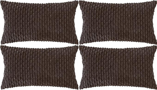 Set of 4 Dark Brown Decorative Throw Pillow Covers 12x20 Inch Corduroy Pillow Covers for Bed Couch Sofa Living Room Soft Cushion Cases