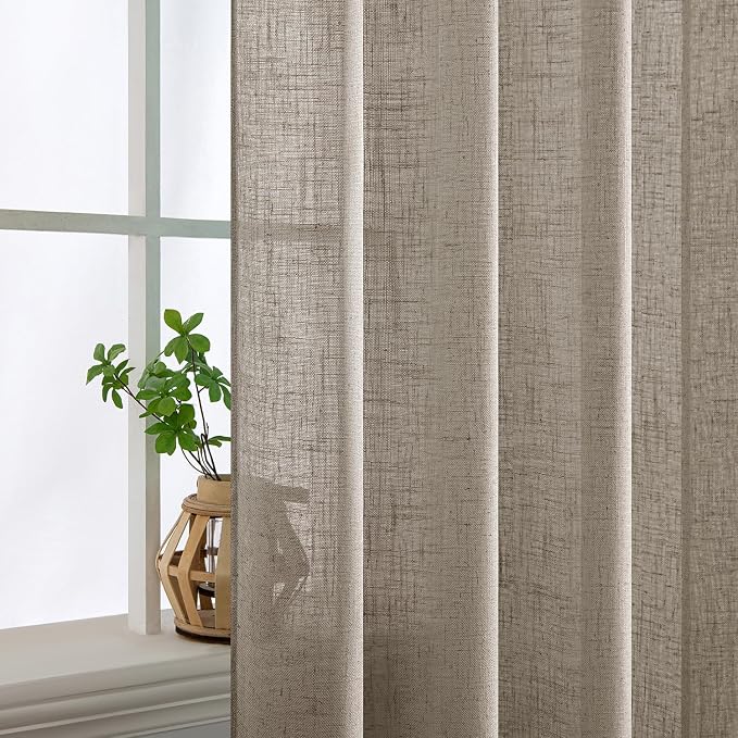 MIULEE Burlywood Birch Linen Curtains 52x45 Inch Long 2 Panels for Bedroom | Living Room, Soft Linen Textured Window Drapes, Semi Sheer, Light Filtering, Back Tab, Rod Pocket, Farmhouse Burlap