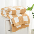 Carriediosa Checkered Throw Blanket 50x60, 400GSM Ultra Soft Microfiber | Tan Brown, Fuzzy Fluffy Cozy Plush Knit Knitted Plaid Checker, Lightweight Cute Preppy Fall Blankets & Throws for Couch, Bed