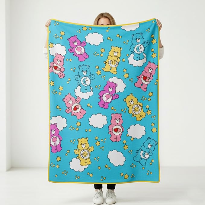 Silver Buffalo Care Bears, Fleece Throw Blanket, 45x60in | Share, Funshine, Bedtime, Love-A-Lot Bear, Soft and Cozy, 180 GSM