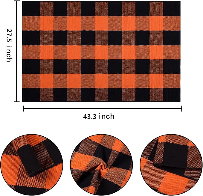 Orange and Black Door Mat Outdoor 27.5''x 43.3''Fall Layered Doormat Woven Washable Farmhouse Front Porch Rug for Hallween Mat,Entryway,Bedroom,Patio