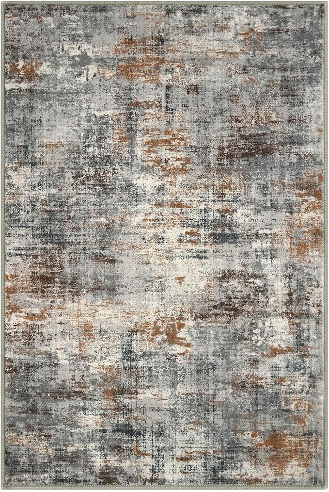 Lansny Abstract Washable Entryway Rug 2x3 Area Rug Small Non Slip Door Mat | Grey/Multi;Thin Printed Faux Wool Kitchen Rugs;Indoor Front Door Rug;Entry Rug;Throw Rugs for Foyer,Entrance;Floor Carpet