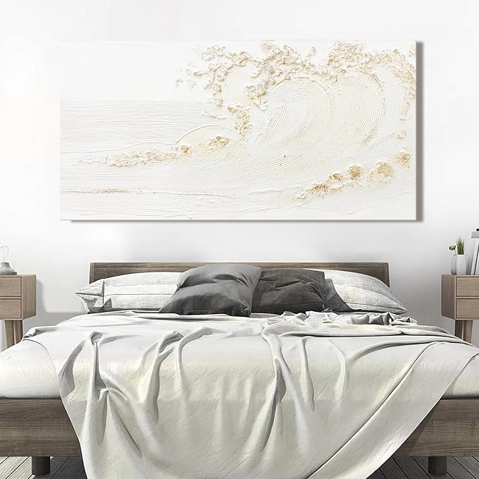 White Wall Art Decor Canvas Art Wall Decor Large Modern Wall Art Silent Waves With Gold Wall Painting Decorations Artwork Wall Art Prints For Room Living Room Bedroom Office 29x58 Inch