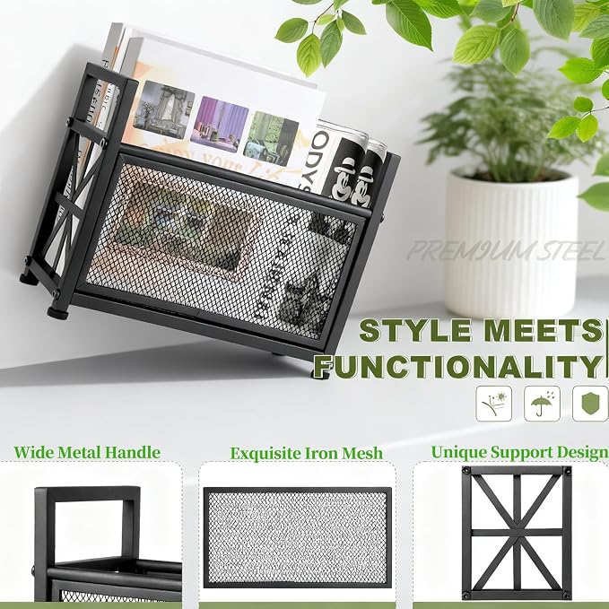 Magazine Rack Floor, Black Magazine Holder, Magazine Storage Basket | File Holder Organizer Stand, Metal Storage Shelf Box Bin Folder Organizer for Magazines, Books, Newspapers