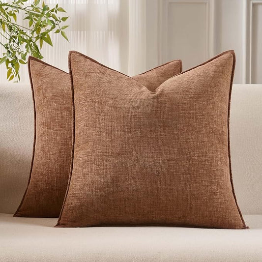 JUSPURBET 26x26 Chenille Decorative Throw Pillow Covers Set of 2,Mocha | Cozy Soft Cushion Covers Case with Hidden Zipper for Couch Sofa Bed Home Decor Living Room