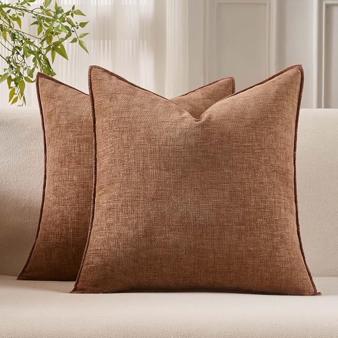 JUSPURBET 16x16 Chenille Decorative Throw Pillow Covers Set of 2,Mocha | Cozy Soft Cushion Covers Case with Hidden Zipper for Couch Sofa Bed Home Decor Living Room