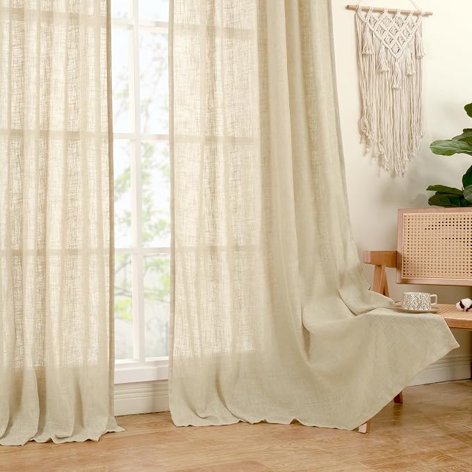 Cafe Linen Curtains 30 Inch Semi Sheer Short for Kitchen 2 Panels
