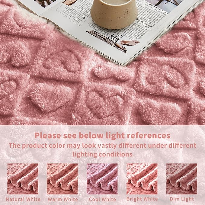FY FIBER HOUSE Throw Blankets with Heart Checkered,Soft Warm Blankets for Lover Mom Father Gifts,Washable Lightweight Fuzzy Blanket for Couch Sofa Bed Office All Season(Pink,90"x90")