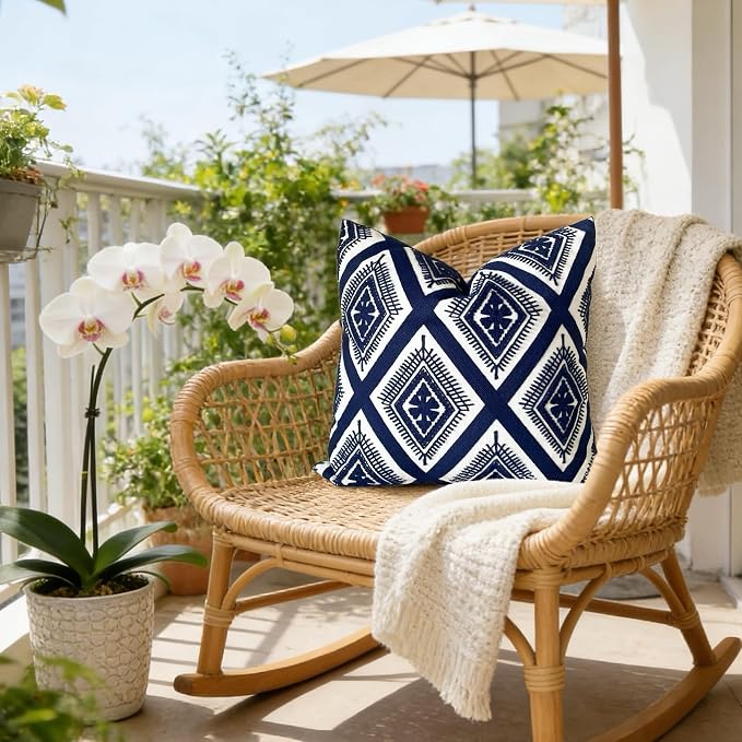Slow Cow Embroidery Navy Blue Pillow Covers Cushion Covers Invisible Zipper for Living Room 18 x18 Inch