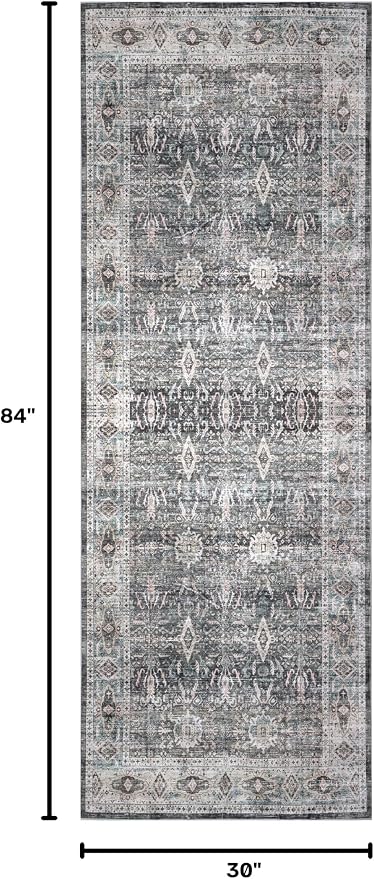 Machine Washable Area Rug, Soft & Durable, Non-Slip, Stain Resistant Rug for Bedroom, Living Room, Dining Room, High Traffic Areas. (Grey, 2.5' X 7')