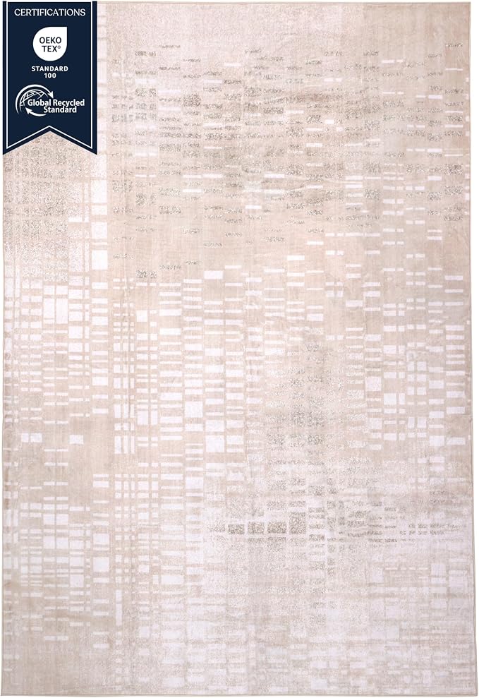 Machine Washable Area Rug, Soft & Durable, Non-Slip, Stain Resistant Rug for Bedroom, Living Room, Dining Room, High Traffic Areas. (Beige, 5' X 7')