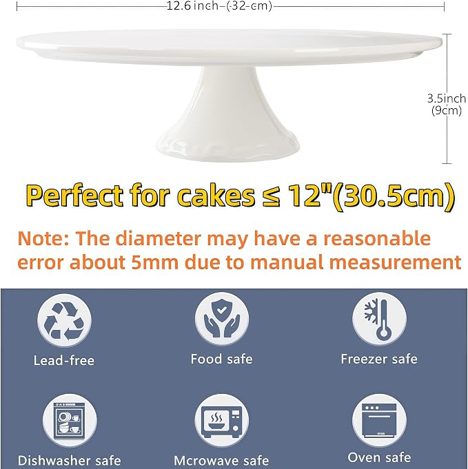 12 Inch Round White Ceramic Cake Stand, Decorative Cupcake Stand, Dessert Display Plates for Snacks and Cookies, Baby Shower, Birthday, Wedding Party Decor