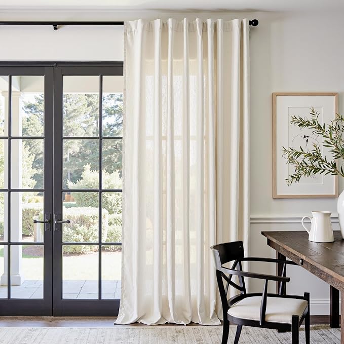 jinchan Linen Curtains Light Filtering Back Tab 84x108 Inch 1 Panel Beige | Semi Sheer Curtains 108 inch length for Bedroom Living Room, Modern Farmhouse Drapes with Rod Pocket, Natural Boho Curtains