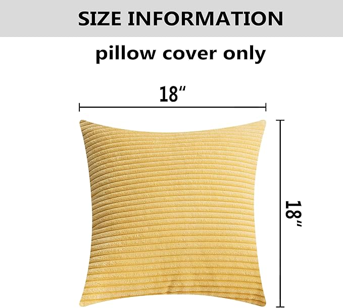 Home Brilliant Yellow Pillow Covers Summer Decorative Set of 2 Striped Corduroy Plush Velvet Throw Pillow Covers for Couch Decor, 18x18 inch, Light Yellow