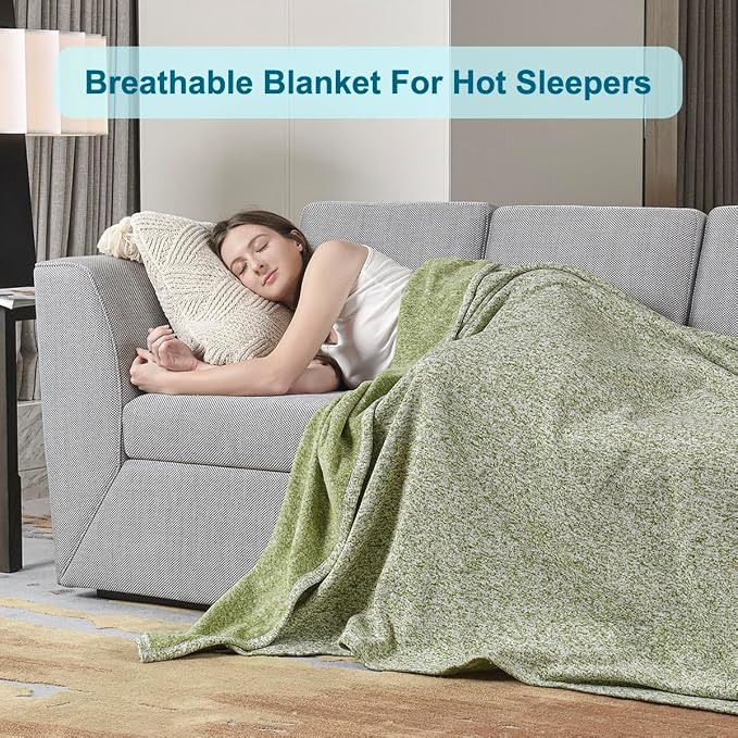 KAWAHOME Summer Sweatshirt Throw Blanket for Bed Lightweight Soft Thin | Breathable Jersey Blankets for Hot Sleepers in Air-Conditioned Room, Home Decor Holiday Gift, 50 X 60 Inches, Heather Green