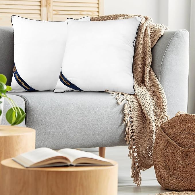 Utopia Bedding 16x16 Throw Pillow Inserts, Decorative Pillows, Pack of 2 | Piping Throw Pillows, Plush & Supportive, Aesthetic Cushion Sham Stuffer for Sofa, Office, Couch & Bed, Set of 2, White