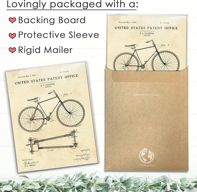 Bicycle Patent Print Wall Art - Unframed - 8x10 | Set the Wheels of Nostalgia in Motion with Classic Art Prints | Wall Décor for Cycling Enthusiasts, Man Caves, or Retro-Themed Spaces | Home Décor