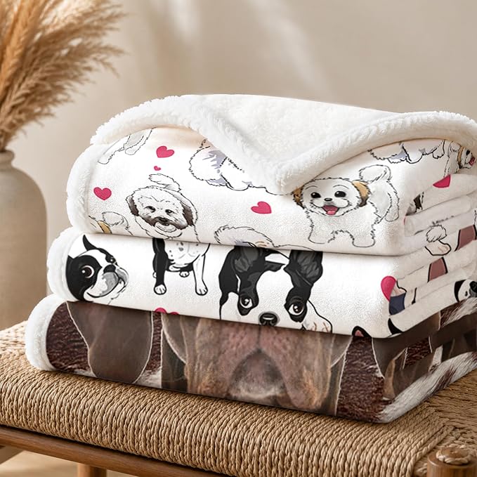 BlessLiving Shih Tzu White Throw Blanket Blanket with | Sherpa; Soft; BlessLiving Shih Tzu White Throw Blanket; with; Dense; Dog; Patterns; Fleece; Couch; Bed; Cozy; Warm; Pet