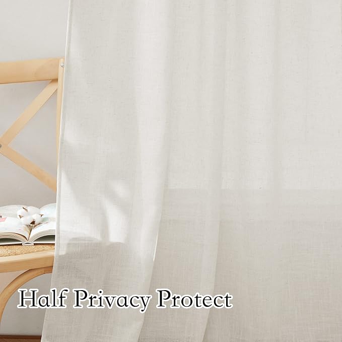 RYB HOME Natural Linen Blend Curtains - Semi Sheer Privacy Window Drapes, Soft Breathable Vintage Light Filtering Sheer Curtains 108 Inches Long for Sliding Door Bedroom, W 52 x L 108, 2 Pcs, Linen | Semi Sheer Privacy, Soft Breathable, Vintage, Light ...