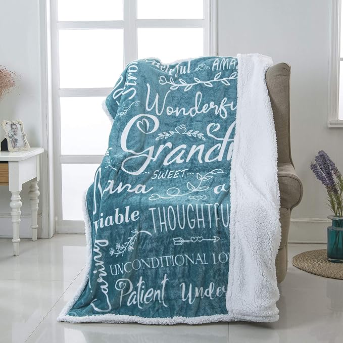 Piwaka Grandma Blanket - Christmas Gift Box for Grandma from Grandkids, Cozy Fleece Throw for Grandmother, Nana, Abuela, Gigi, Sentimental Birthday Gifts to Celebrate Love and Warmth (Teal)