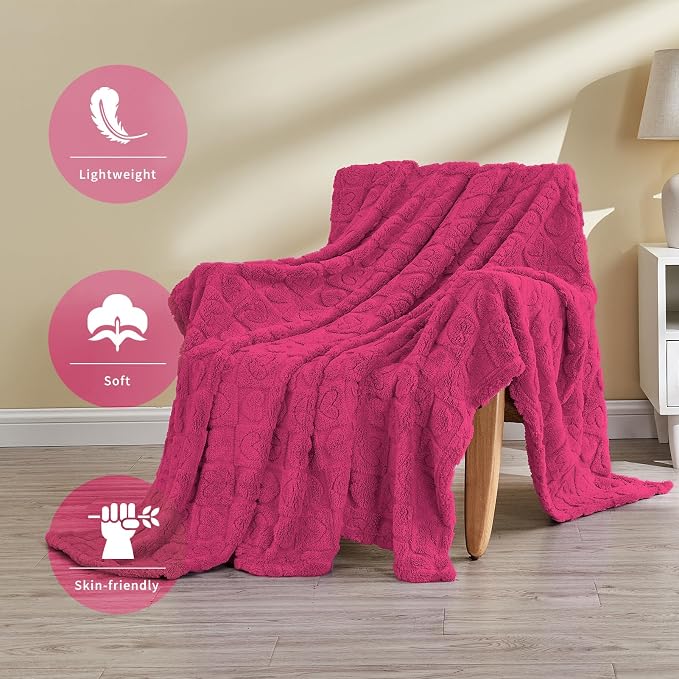 FY FIBER HOUSE Throw Blankets with Heart Checkered,Soft Warm Blankets for Lover Mom Father Gifts,Washable Lightweight Fuzzy Blanket for Couch Sofa Bed Office All Season(Hot Pink,60"x80")