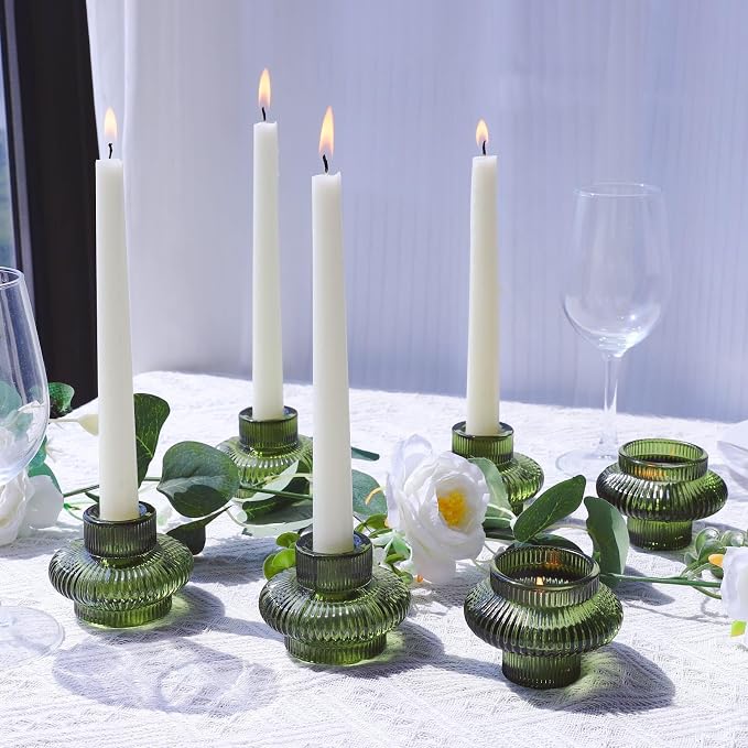 VOHO 12pcs Green Candlestick Holders for Spring and Christmas Decorations