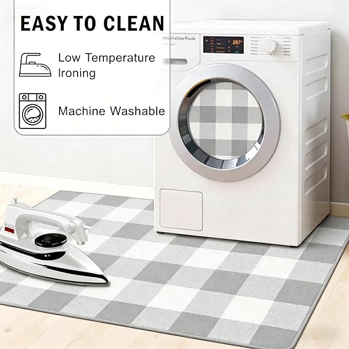 Buffalo Plaid Outdoor Rug 4x6 Ft Gray and White Checkered Area Rug Washable Indoor Outdoor Rugs for Entryway,Hallway, Kitchen, Living Room, Dining Room, Bedroom