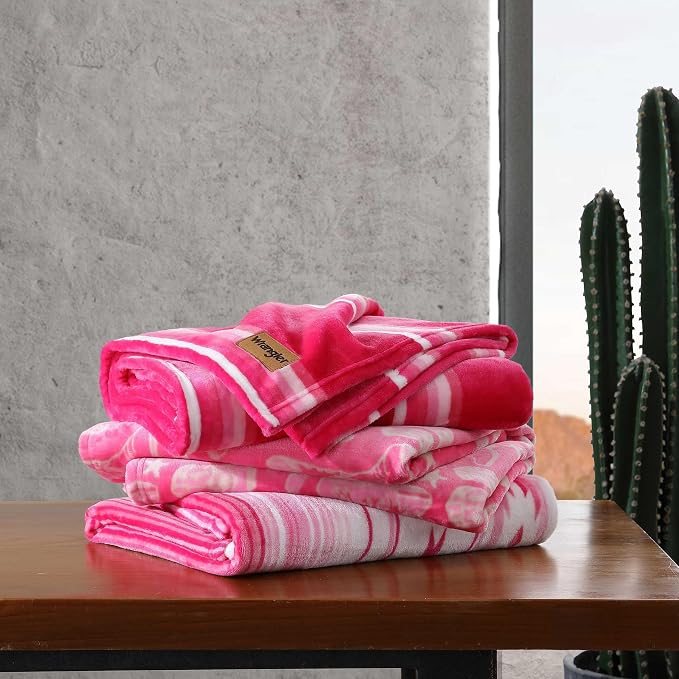 Wrangler - Blanket, Super Soft Plush Fleece Bedding, Yellowstone Inspired Throw Blanket for Couch or Bed (Saddle Stripe Pink, 50" x 60")