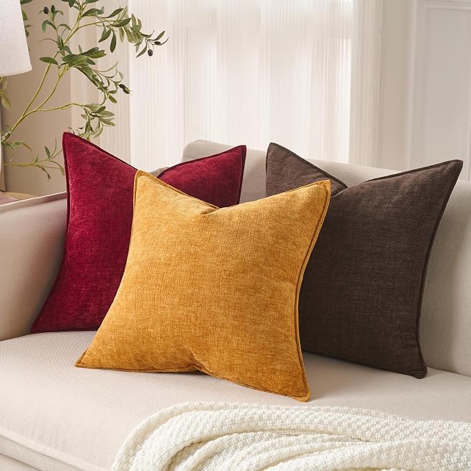 JUSPURBET 22x22 Chenille Decorative Throw Pillow Covers Set of 2,Red | ﻿Cozy Soft Cushion Cover Case with Hidden Zipper for Couch Sofa Bed Living Room Home Decor Christmas