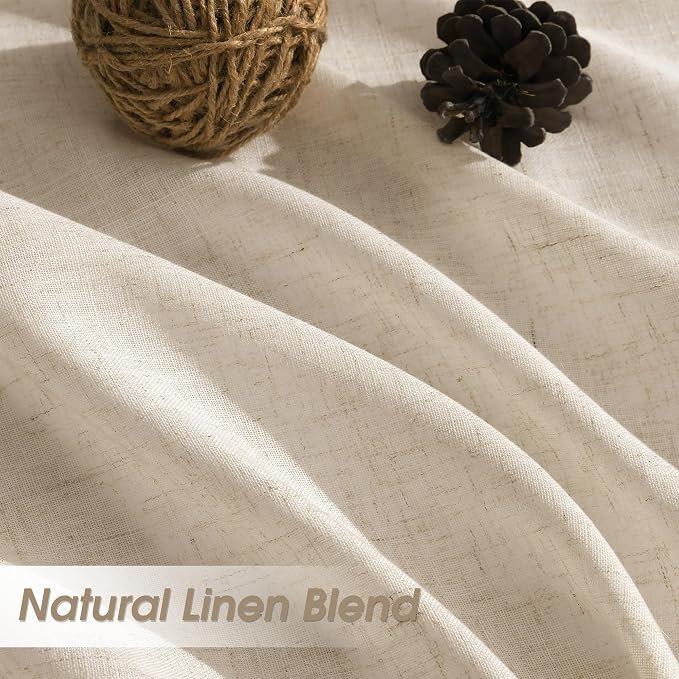 Extra Long Linen Curtains 108 Inches for Living Room Back Tab Semi Sheer High Floor to Ceiling 9ft Light Filtering Curtain Boho Farmhouse Decor Window Drapes for Bedroom 2 Panels Birch Beige