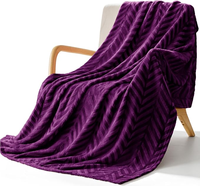 Whale Flotilla Flannel Fleece Throw Blanket for Couch, Purple | Lightweight Breathable Soft Sofa Throws, Plush Fluffy Chevron Design Decorative Blankets for All Season, 50x60 Inch