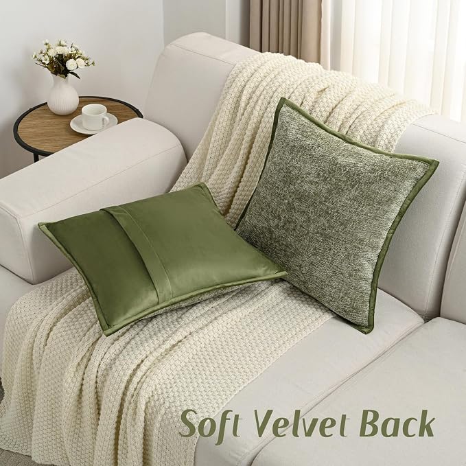 FUTEI Pack of 2 Chenille Soft Throw Pillow Covers 18x18 Inch, Sage Green