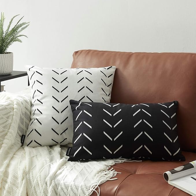 Set of 2 White Pillow Covers 18 x 18 inches Boho Aztec Polyester Blend Square Decorative Throw Pillow Covers for Sofa Couch Bed Decor