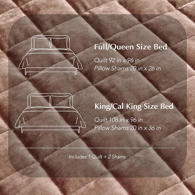 RECYCO Channel Box Stitch Velvet Quilt Set, Queen Size, Terracotta Clay | Ultra Soft Lightweight Velvet Comforter, Luxury Oversized Bedspread Coverlet, Quilted Bedding Set for All Season with 2 Shams