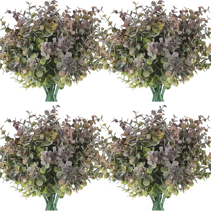 RECUTMS 12 Bundles Artificial Eucalyptus Greenery Stems 13In Dusty Purple | Plastic Boxwood Shrub Plant Branch,No Maintenance,Long-term Reuse,Farmhouse Garden Home Outdoor Planter Vase Window Box Decor