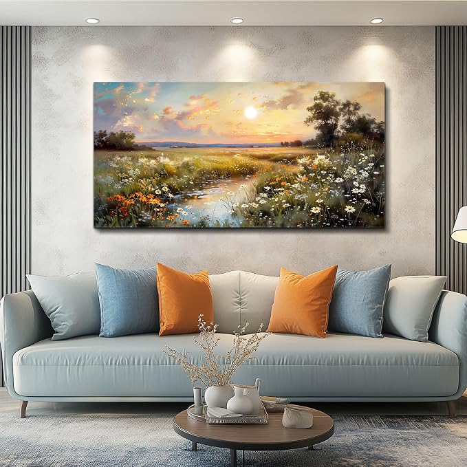 hyidecorart Canvas Wall Art For Living Room Wall Decor For Bedroom Office Decorations Vintage Farmhouse Wildflower Wall Paintings Nature Landscape Picture Artwork Aesthetic Home Decor Ready To Hang