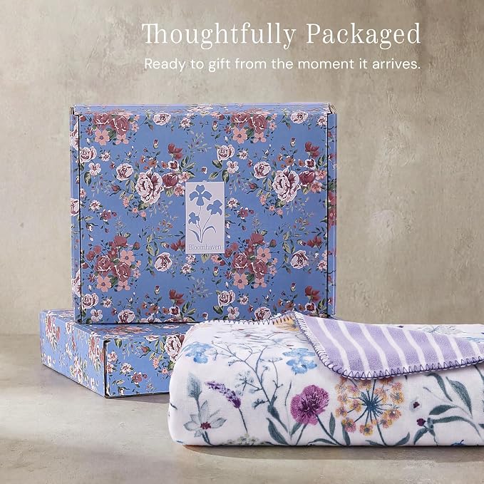 Floral Reversible Throw Blanket for Couch-Coco Flannel Soft Bed Blankets | Luxuriously Warm Fluffy Decor for Women, Mom, Her & Girls, Plush Throw for Sofa, Chair, 50x60in, Purple Dandelion