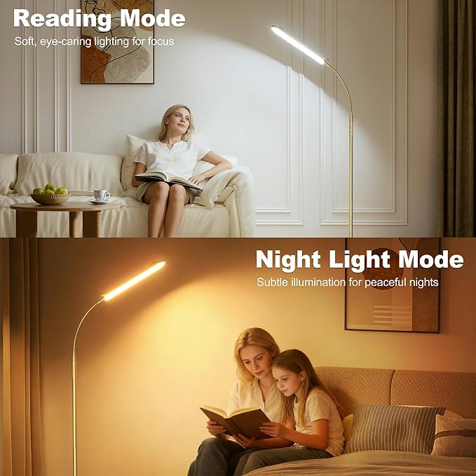 Yikuneng Dimmable LED Floor Lamp, Super Bright Reading Lamps Floor Standing lamp with Remote & Touch Control, Stepless Dimming & 2700K-6500K Color Temperature, for Living Room Bedroom Office, Gold