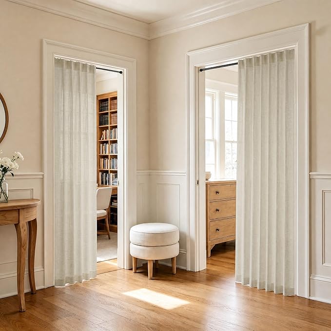 Beige Linen Curtains 78 Inch for Sliding Glass Door Rod Pocket 2 Panels